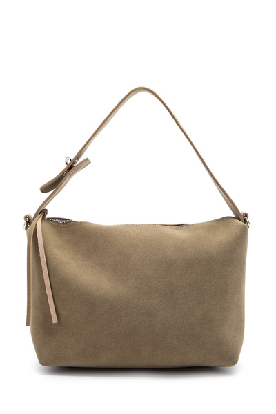 minebag Suede Nolan Women's Shoulder Bag with Opening and Closing Details Mink