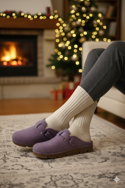 Deniz Terlik Papuci de casă de iarnă confortabili, ortopedici, din pâslă, care păstrează căldura pentru femei