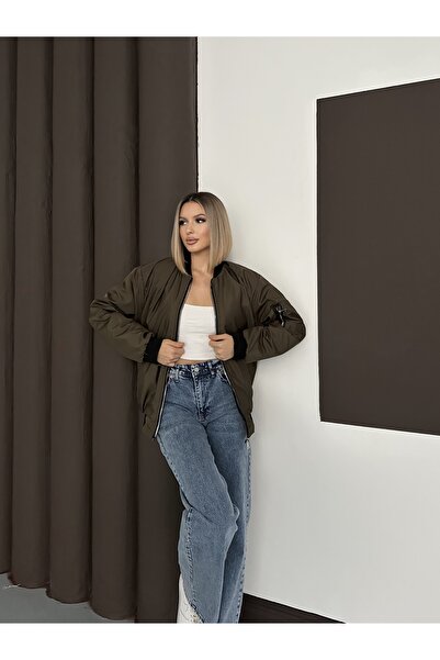 LE CARAMBOLE Γυναικείο μπουφάν με φερμουάρ χακί με λεπτομέρειες