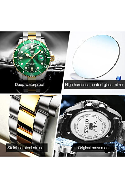 OLEVS Ceas barbatesc CS1579, otel inoxidabil, argintiu-auriu, cadran negru