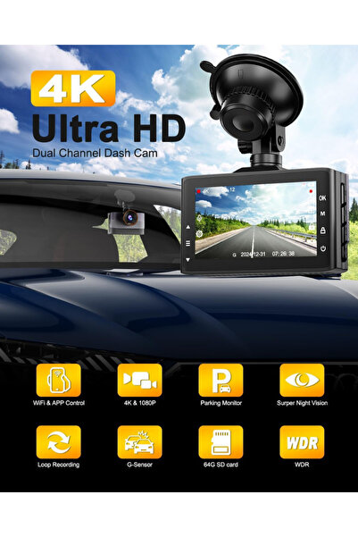 MaGeCa MaGeCa dual car camera, 4K front + 1080P rear, WiFi, App control, G-Sensor, Night Vision