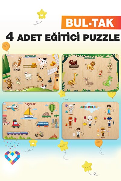 esatoys Ahşap Türkçe 4’lü Set Eğitici-Öğretici Yapboz