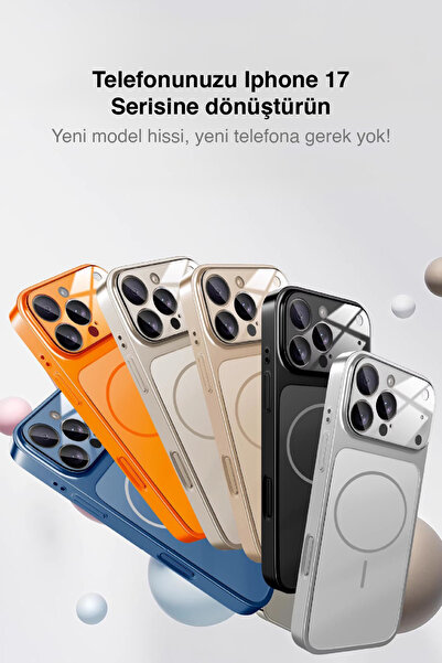 WANNA PROTECT iPhone 13 Pro Max Uyumlu 17 Pro Max Görünümlü Çevirici Kamera Koruma Magsafe Şarj Telefon Kılıfı