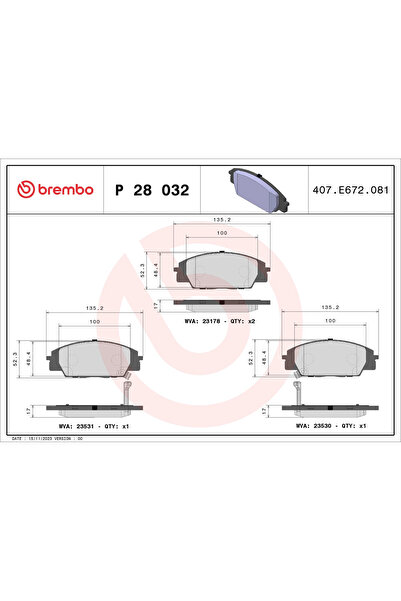 Brembo Комплект спирачни накладки за дискови спирачки Acura Rsx Coupe Honda C...