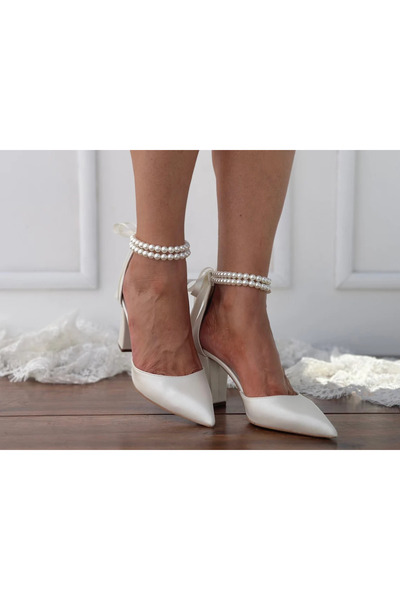 Ömer Ediz Shoes Pearl Ankle Strap Off-White Bridal Shoes