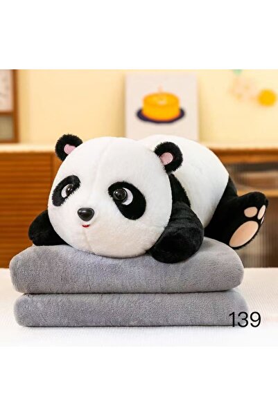 Tescomak Children's blanket and pillow set, panda plush toy, extra soft black/white, model 1