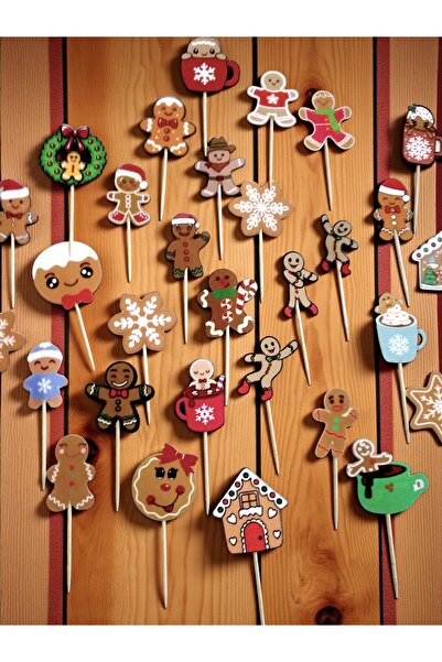 Armada New Year Themed 30-Piece Gingerbread Man Cardboard Toothpick Ornament – for Cupcake and Cake Decoration