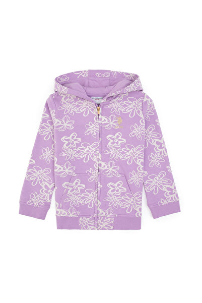 U.S. Polo Assn. Girl's Lilac Hooded Zippered Floral Sweatshirt 50317959-Vr034