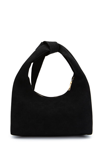 minebag Suede Smitty Shoulder Bag with Belt Detail, Black