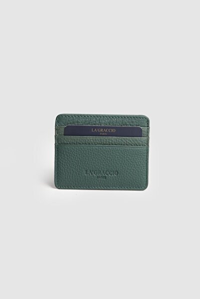 La La'Graccio Paris La'Graccio Paris Men's Night Genuine Leather Handy Card Holder Matte Emerald Green