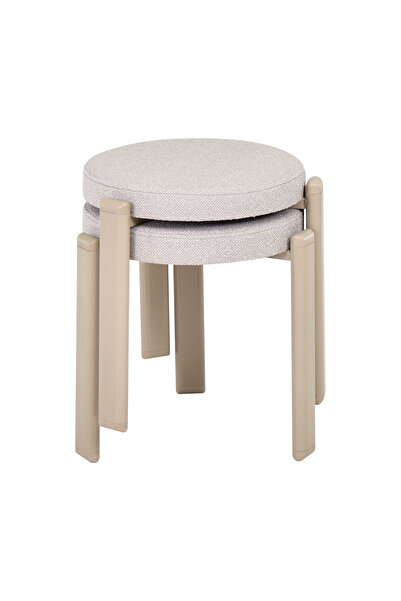 VİLİNZE Teras Vizon Metal Ayak Teddy Kumaş İstiflenebilir Mutfak-Balkon Taburesi (2 Adet)