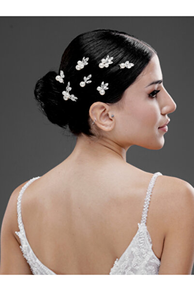 Magic Tiara İnci ve Taş Detaylı Minik Çiçekli Topuz Tokası – Gelin, Nişan ve ...