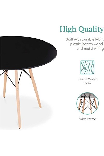 Taimi Black Round Dining Table 80x80x72cm With solid Wooden Legs Suitable For Dining and Living Room