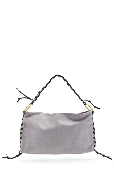 minebag Knitted Handle Rope Pendant Detailed Suede Texas Women's Shoulder Bag Gray