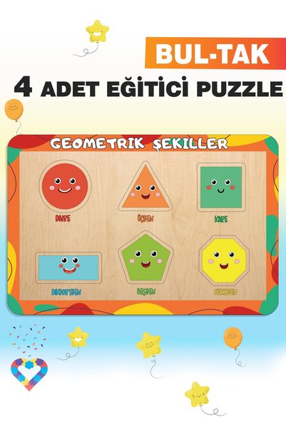 esatoys Ahşap Türkçe 4’lü Set Eğitici-Öğretici Yapboz
