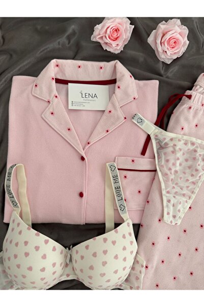 Lena Homewears Women's Ecru Waffle Premium Pajama Set with Underwear