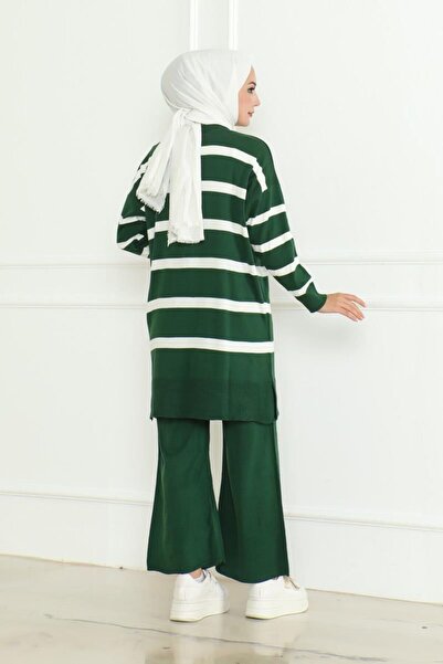 STİLZERAFET Women's Striped Knitwear Set Standard Size (38-46) Suitable