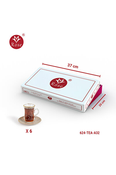 Rose Tea set consisting of 6 teacups and 6 saucers with distinctive classic engravings, Rose - 624