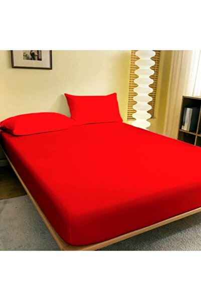 PATONE Fitted sheet, 140x200cm + 2 pillowcases, 50x70cm, cotton, red