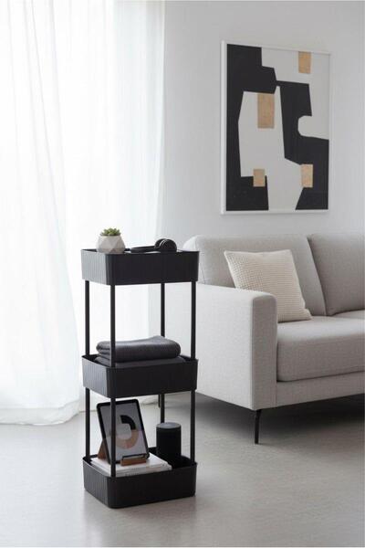 Okyanus Home Органайзер за баня и кухня с 3 рафта без колелца, практичен, черен