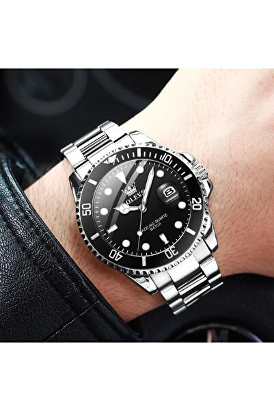 OLEVS Ceas barbatesc CS1578, otel inoxidabil, argintiu, cadran negru