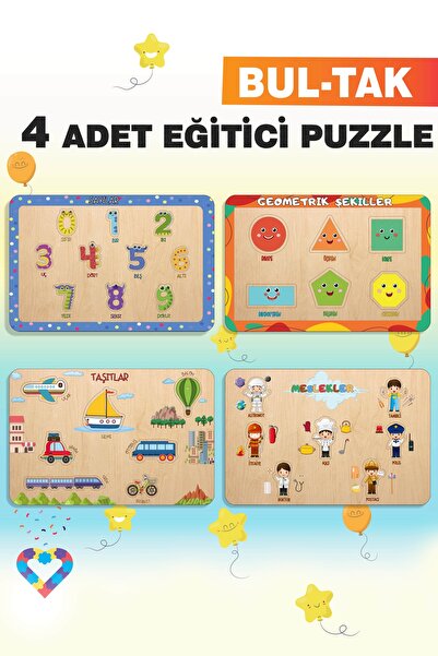 esatoys Ahşap Türkçe 4’lü Set Eğitici-Öğretici Yapboz