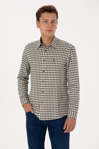 U.S. Polo Assn. Erkek Koyu Yeşil Uzun Kollu Kareli Gömlek 50316593-VR079