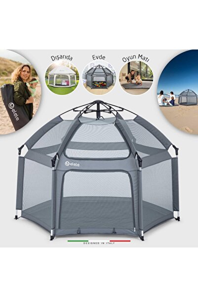 Elele Tenda Bebek Park Yatak Oyun Parkı ve Oyun Çadırı Gri