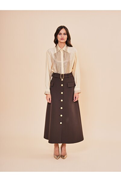 SERPİL Düğme Detaylı Kemerli Midi Etek 40984