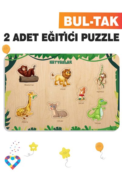 esatoys Ahşap Türkçe 2’li Set Eğitici-Öğretici Yapboz