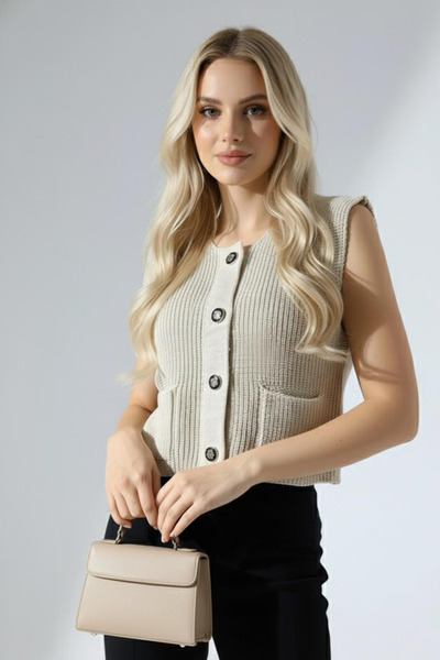 MILANOFOX Women's Stone Sleeveless Buttoned Knit Vest – Comfortable Casual Model with Pockets