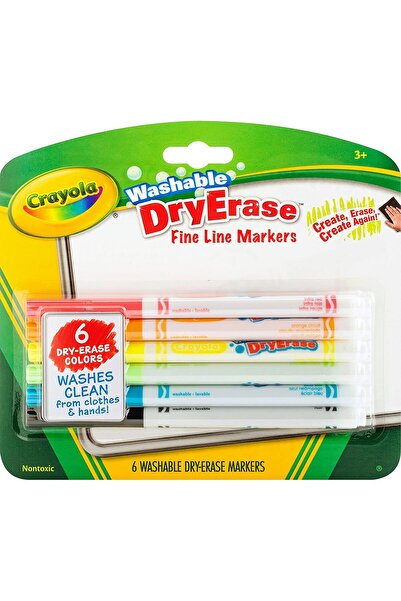 Crayola أقلام تحديد الخطوط الدقيقة القابلة للغسل والمسح الجاف - 6 ألوان