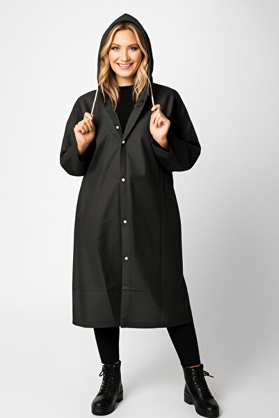 Sibel Günay Butik Unisex Waterproof Hooded Black Raincoat | Height 120 cm – Chest 70 cm
