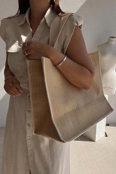 nope21shoess حقيبة كبيرة من القش باللون البيج للأولاد