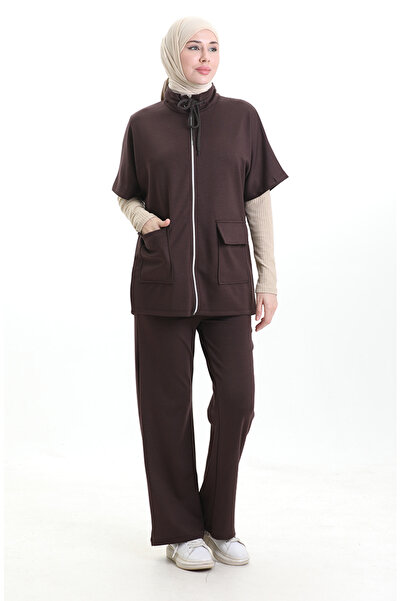 sefamerve Premium Fabric Vest Set Set 11330-02 Brown