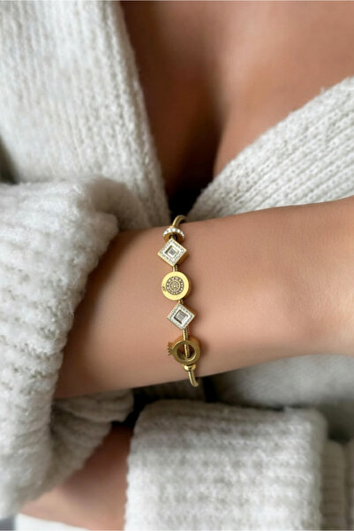 Modacaprea سوار نسائي من الفولاذ مع تعويذة العين الزرقاء – سوار ذهبي اللون مق...