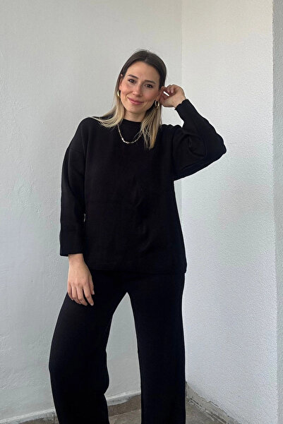 Kubos Moda Crew Neck Relaxed Fit Black Knitwear Set
