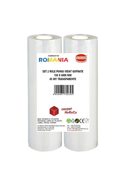 Urgent Horeca Set 2 role pungi vidat gofrate, dimensiuni 150x6000 mm, grosime 85 microni, preparare Sous Vide