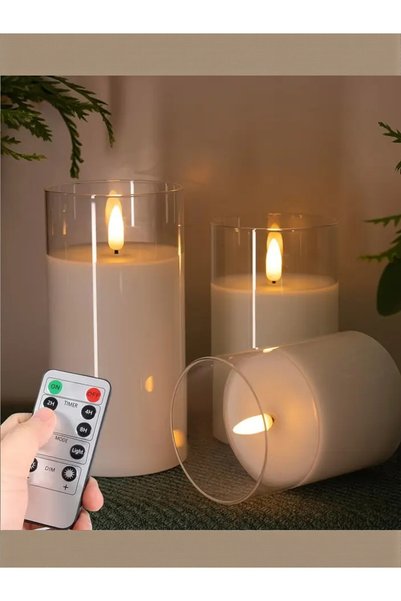 HEDİYE FİKRİ Flameless Romance Controlled 3-Piece Acrylic Led Candle Set