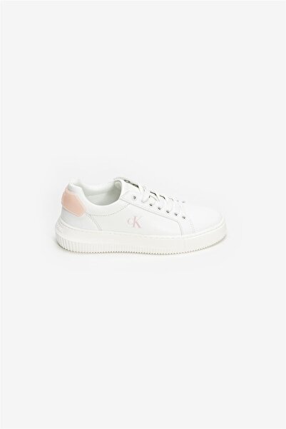 Calvin Klein Kadın Kontrast Desenli CK Logolu Deri Beyaz-Pembe Sneaker