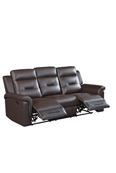 Danube Home 3-Seater Half Leather Recliner Sofa - Brown Faux Leather, Wood Frame, 206x90x98cm, 2 Years Warranty