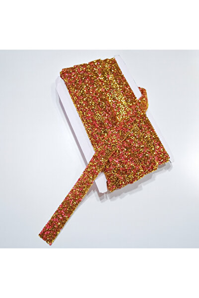 Prestij Boncuk Ütüyle Yapışan Pembe Gold Taşlı Şerit 2 Cm