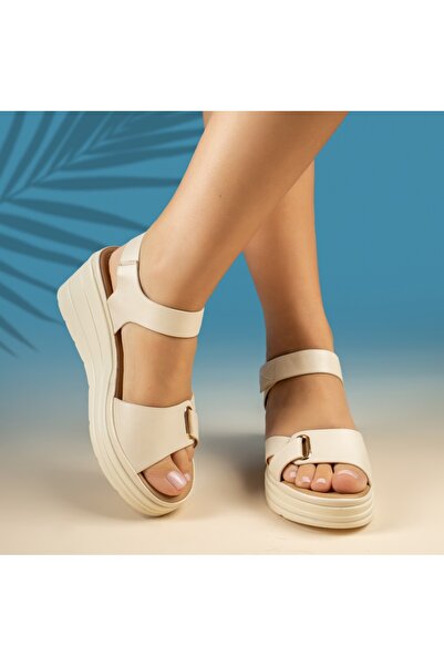 BMoD Women's beige sandals with platform and velcro closure MOD13844