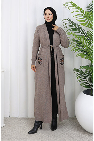 sefamerve Embroidered knit cardigan 0027-03 mink