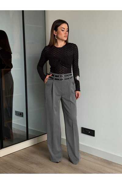 ROUPAS COLLECTİON Yüksek Bel Kemer Detaylı Pantolon