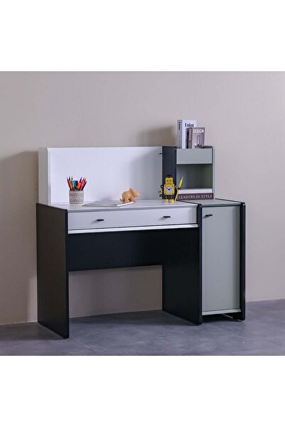 Danube Home Petra Kids Study Desk with Hutch - 1 Drawer & 1 Door, White & Grey, Engineered Wood, 110x54x120.4cm