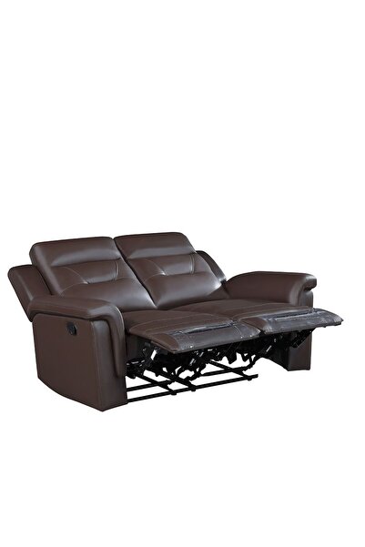 Danube Home 2-Seater Half Leather Recliner Sofa - Brown Faux Leather & Wood, 154x90x98cm, Stylish Comfort