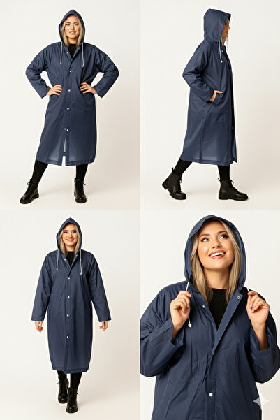 Sibel Günay Butik Unisex Waterproof Hooded Navy Blue Raincoat |   Height 120 cm – Chest 70 cm