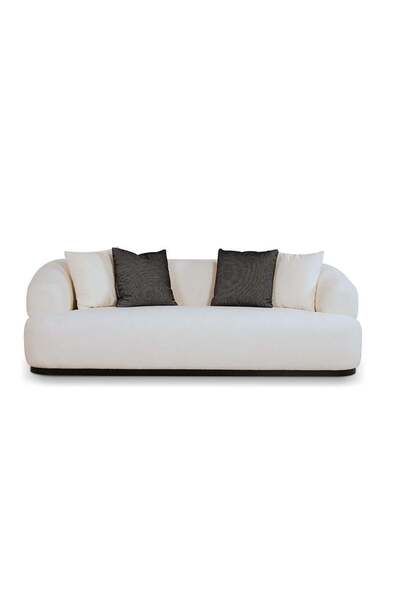 Danube Home Beckett 3 Seater Fabric Sofa - Beige/Black, Solid Wood Frame, Stylish & Comfortable, 229x104x73cm