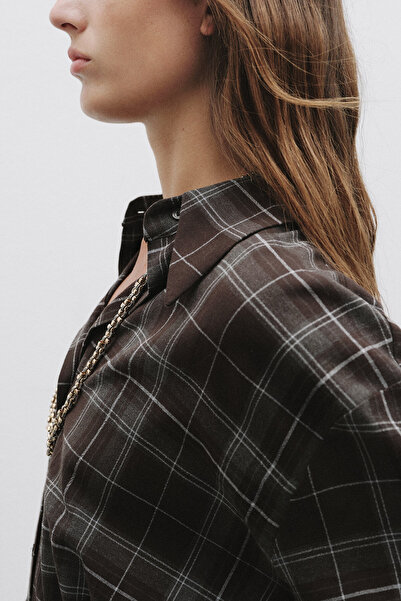 Pilea Кафеникава карирана риза